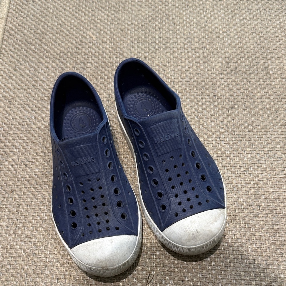 Native Shoes Kids Navy Blue Water Shoes with White Toe Caps